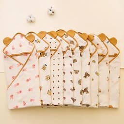 [bong]Ủ Choàng Bé Sơ Sinh Vải Xô Muslin 4 Lớp Có Mũ Trùm Đầu, Làm Khăn Quấn Cho Bé, Vải Mềm Mịn, Thoáng Mát, size 70x70cm 4