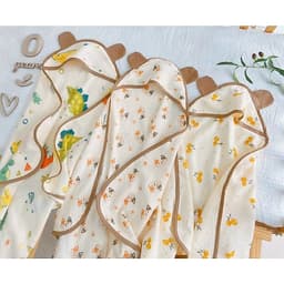 [bong]Ủ Choàng Bé Sơ Sinh Vải Xô Muslin 4 Lớp Có Mũ Trùm Đầu, Làm Khăn Quấn Cho Bé, Vải Mềm Mịn, Thoáng Mát, size 70x70cm 5