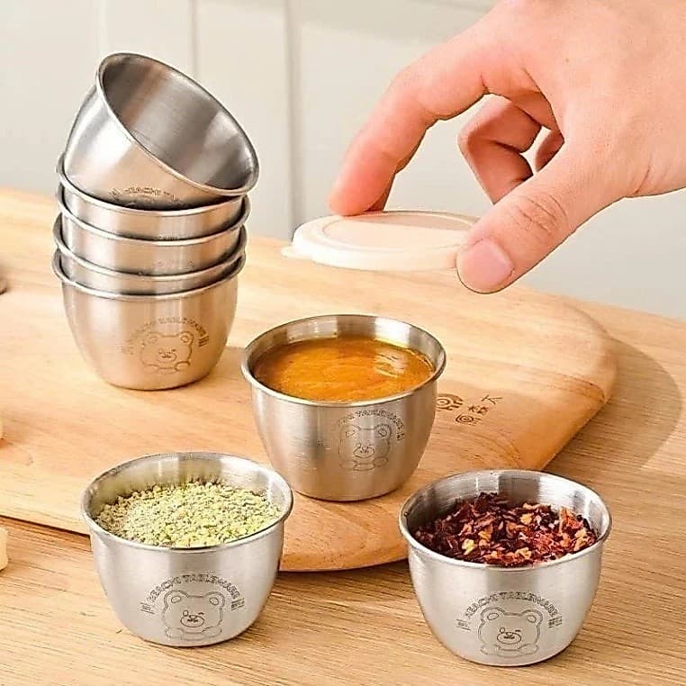 Hộp trữ đông đồ ăn dặm cho bé Inox 50ml Có nắp đậy chống tràn An toàn, bát gia vị inox nhỏ xinh