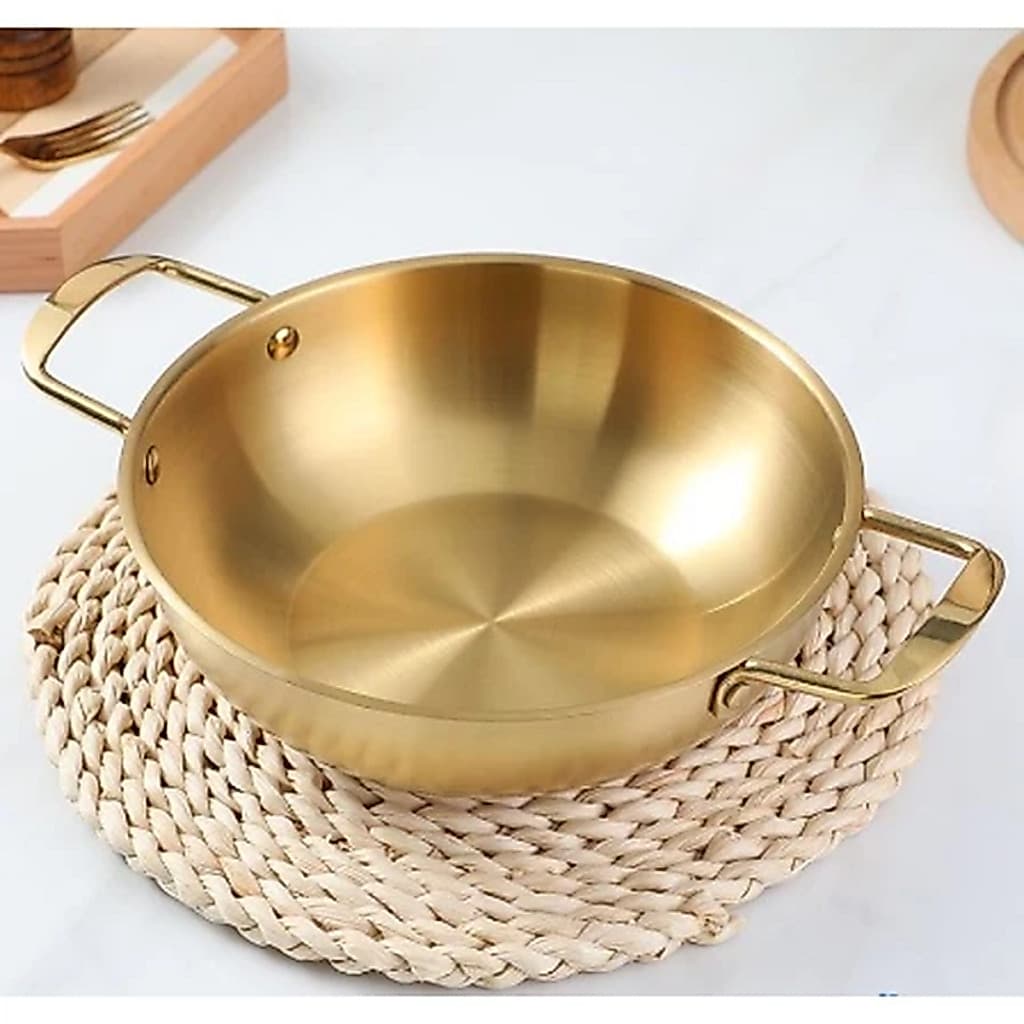 Nồi Nấu Mì Cay INOX Mạ Vàng 20cm Làm Nồi Lẩu, Xào Nướng Tại Bàn, Dùng Được Bếp Gas, Bếp Điện Bếp Từ