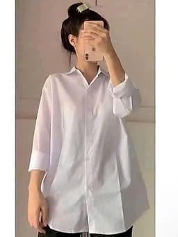 Áo Sơ Mi Nữ Trắng Đi Học Đi chơi Tay Dài Form rộng Bacsic cổ bẻ Kiểu áo sơ mi Trắng nữ dài tay Học Sinh Đi học Đẹp 1