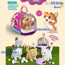 Đồ chơi lồng chăm sóc thú cưng chó bông, mèo bông, thỏ bông biết đi biết kêu vẫy đuôi kèm phụ kiện cho bé - AD KIDS STOR 8
