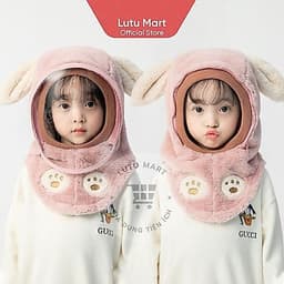 "Mũ Len Lông Cừu Trùm Đầu Cho Bé Kèm Kính Chắn Gió Ấm Áp An Toàn Mùa Đông  2