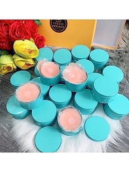 Sét 10 Miếng dán ngực, dán nhũ hoa, dán ti hộp thiếc màu xanh hình cánh hoa mai 9