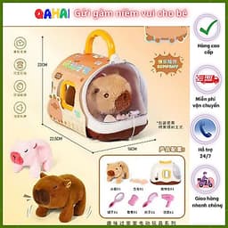 Đồ chơi chăm sóc thú cưng, lồng thỏ bông, mèo bông, chó bông biết đi kêu, vẫy đuôi kèm phụ kiện, ba lô chó bông 4