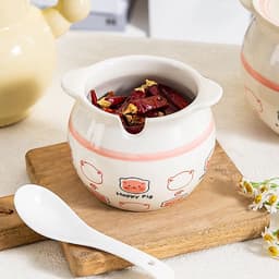 Hũ Đựng Mỡ Lợn Gốm Sứ Chịu Nhiệt Kèm Nắp & Thìa, Âu, Liễn Đựng Mỡ Gia Vị Có Tai Cầm Kèm Nắp Thìa 3