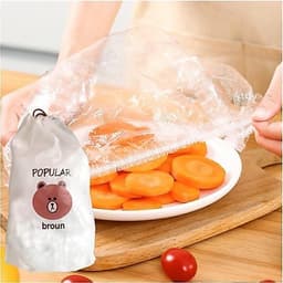 [ Set 100 CHIẾC] Màng bọc thực phẩm co giãn siêu dai có chun kèm túi gấu - Mũ chùm đầu 8
