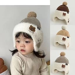 (6 Đến 36 Tháng) Mũ Len Mùa Đông Đính Bông, Set Mũ Len Kèm Khăn Hình Gấu Dễ Thương Cho Bé  6