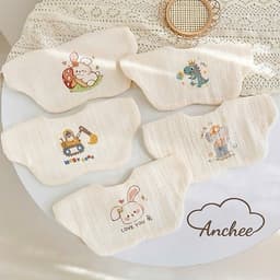 Set 2 Yếm hình hoa xô muslin in họa tiết hoạt hình đáng yêu 2