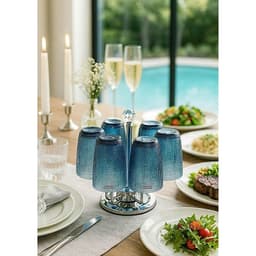 Bộ 6 Ly Cốc Thủy Tinh GOCHY 340ML Vân Lưới Dập Nổi Cao Cấp, Cốc Uống Nước Soda-Lime Dày Dặn Sang Trọng Màu Xanh Đỏ 8