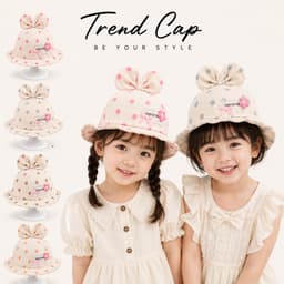 Mũ Vành Tròn Cho Bé Gái Chấm Bi Đính Nơ Tai Thỏ 2