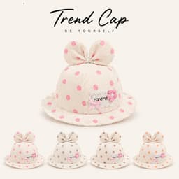 Mũ Vành Tròn Cho Bé Gái Chấm Bi Đính Nơ Tai Thỏ 1