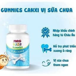 NeoKids Gummies canxi ( hộp 60 viên)  Kẹo canxi cho bé vị sữa chua bổ sung Canxi, D3, Vitamin K2 MK7 cho trẻ 1