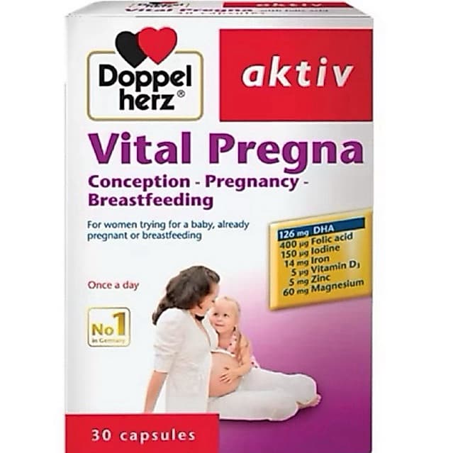 Viên uống vitamin Doppelherz Vital Pregna bổ sung vitamin và khoáng chất cho bà bầu (Hộp 30 viên)