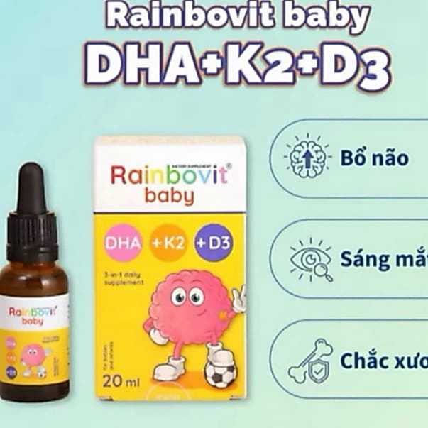 Rainbovit Baby DHA D3K2 ( Hộp 20 ml )bổ sung DHA ,Vitamin D3 và K2,cho bé,hỗ trợ tốt cho não,xương,mắt