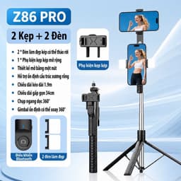 Gậy Z86 pro selfie 2 đèn 2 kẹp- Tripod-livestream-chụp ảnh quay video 1