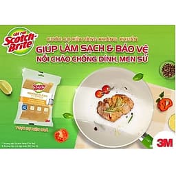 Miếng rửa chén vàng xơ mướp không trầy xước siêu sạch, chống trầy 3M 2