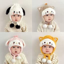Mũ len tai mèo thỏ cho bé - Mũ có kèm dây buộc và bông pom 6