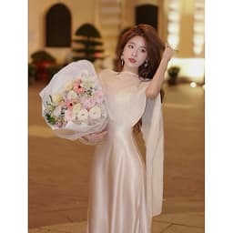Đầm lụa kèm khăn voan kem cuốn hút, gợi cảm Xukadress sang chảnh cho nữ đi tiệc đi chơi 3