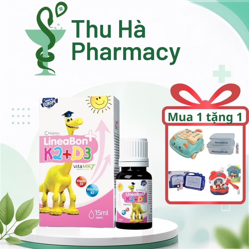 Vitamin D3 K2 Lineabon 15ml tiết kiệm hơn (Hộp hồng) - Hỗ trợ hấp thụ canxi cho bé, tăng chiều cao - Nhathuocthuha