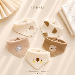 Set 5 Yếm Tam Giác Xô Muslin cao cấp 2 Lớp – Yếm Thấm Nước Cho Bé Sơ Sinh Đến 2 Tuổi 2