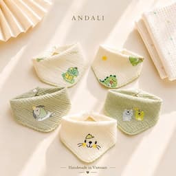 Set 5 Yếm Tam Giác Xô Muslin cao cấp 2 Lớp – Yếm Thấm Nước Cho Bé Sơ Sinh Đến 2 Tuổi 5