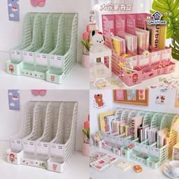 [Tặng Sticker] Giá Để Tài Liệu,  4 Ngăn, 2 tầng. Kệ Nhựa Đựng Sách Decor Bàn Học. Đựng bút 1