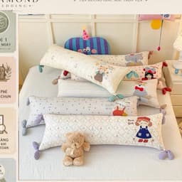Gối ôm dài,gối tựa đầu giường đa năng,thiết kế thắt nơ xinh xắn,vải thêu hình cute có ruột bên trong tách rời 1