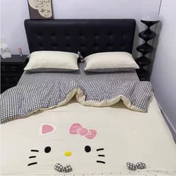 Bộ vỏ chăn ga gối Đũi 4 món thêu Hello kitty dễ thương,vỏ gối đính nơ xinh xắn vải êm mềm có độ đàn hồi tốt 8