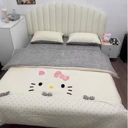 Bộ vỏ chăn ga gối Đũi 4 món thêu Hello kitty dễ thương,vỏ gối đính nơ xinh xắn vải êm mềm có độ đàn hồi tốt 6