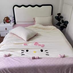 Bộ vỏ chăn ga gối Đũi 4 món thêu Hello kitty dễ thương,vỏ gối đính nơ xinh xắn vải êm mềm có độ đàn hồi tốt 9