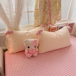 Bộ vỏ chăn ga gối Đũi 4 món thêu Hello kitty dễ thương,vỏ gối đính nơ xinh xắn vải êm mềm có độ đàn hồi tốt 3