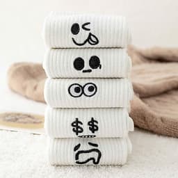 Combo 5- 10 Đôi Tất Trắng In Hình Icon Cảm Xúc Chất Liệu Cotton Mềm Mại Thấm Hút Mồ Hôi Tốt Phong Cách Trẻ Trung 6