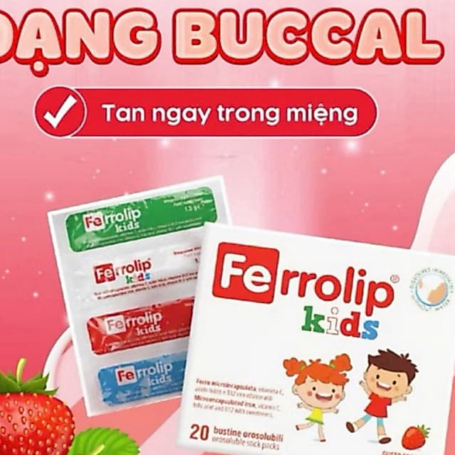 FERROLIP KIDS (Hộp 20 gói 1,5g) hỗ trợ tăng quá trình tạo máu, hỗ trợ cải thiện tình trạng thiếu máu do thiếu sắt ở trẻ.