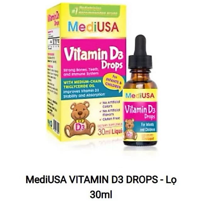 MediUSA VITAMIN D3 DROPS ( lọ 30ml )  - Bổ sung vitamin D3, hỗ trợ hấp thu canxi,giúp xương,răng trẻ chắc khỏe