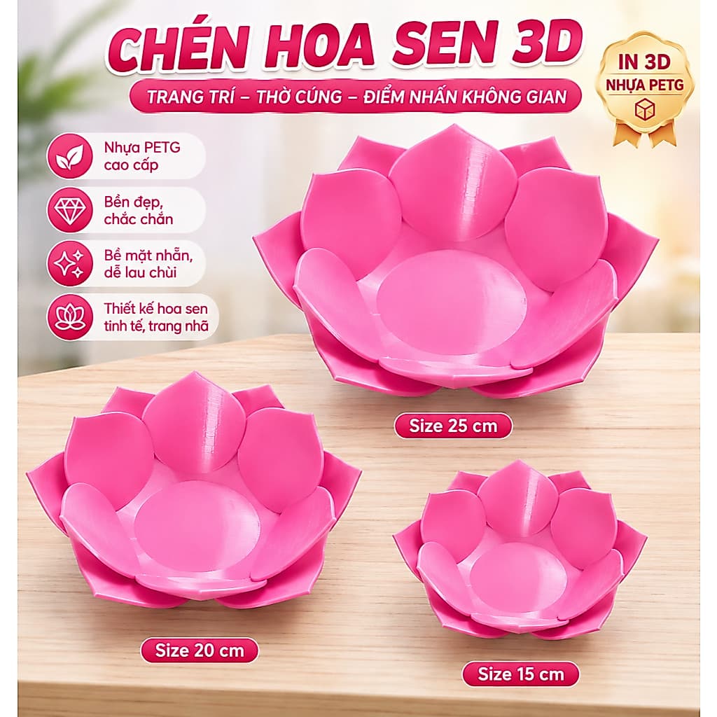 Đĩa Hoa Sen Đựng Trái Cây, Bánh Kẹo - Khay Trang Trí Bàn Thờ, Phòng Khách in 3D