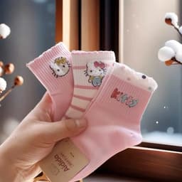 Set 10 Đôi Tất Nữ Họa Tiết Mèo  kitty Dễ Thương- Tất cổ  Cao Hồng Trắng 7