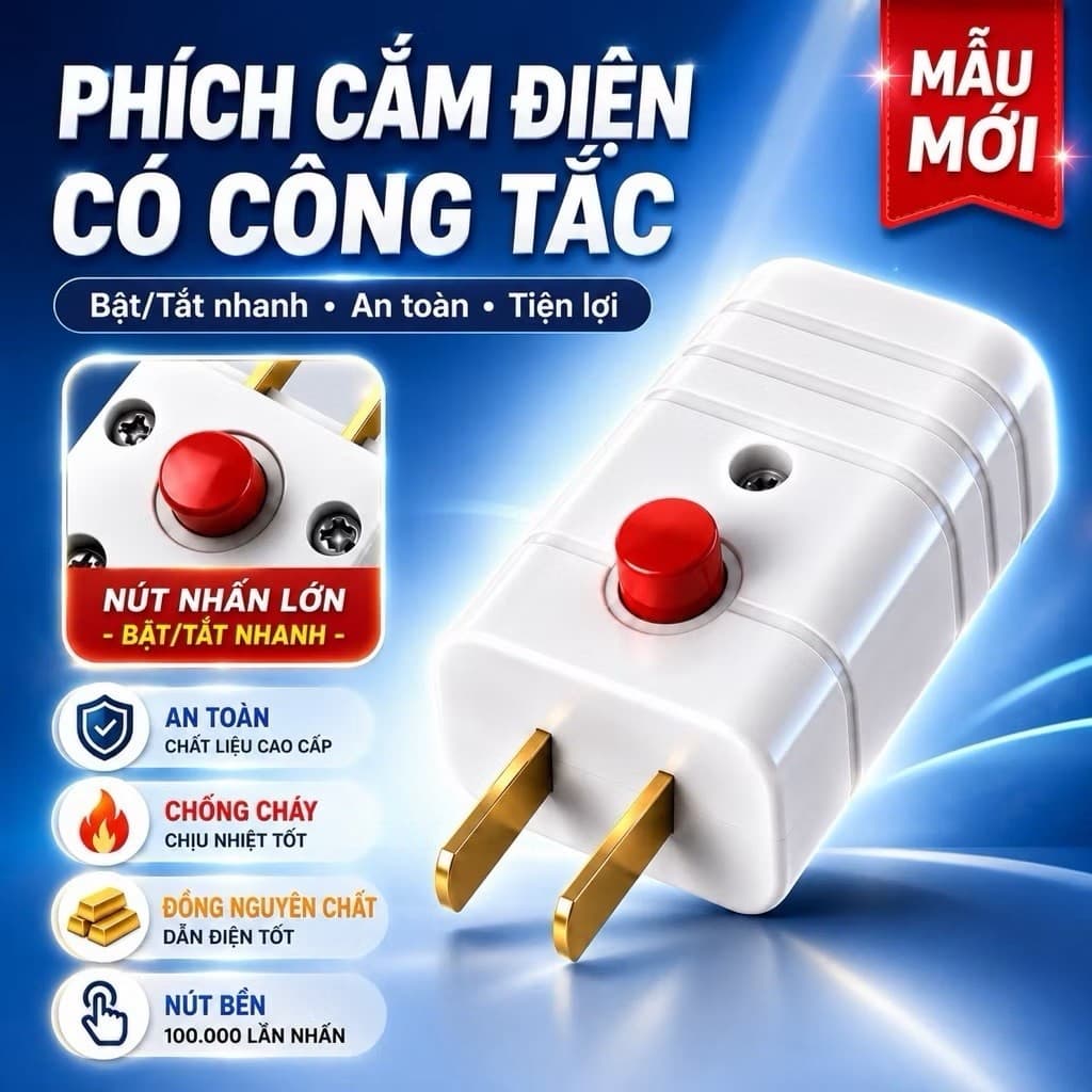 Phích Cắm Điện Có Công Tắc - Hạn Chế  Tia Lửa Điện 10A 250VCC