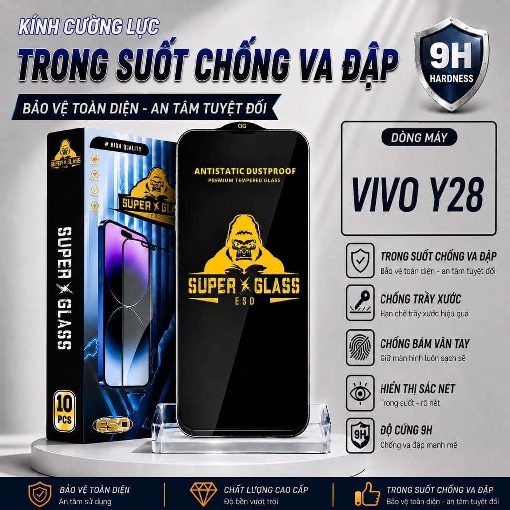 Kính cường lực Vivo Y28 4G cao cấp thế hệ mới full màn miếng dán bảo vệ màn hình điện thoại
