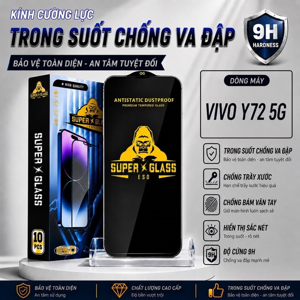 Kính cường lực Vivo Y72 5G trong suốt thế hệ mới full màn miếng dán bảo vệ màn hình điện thoại vv