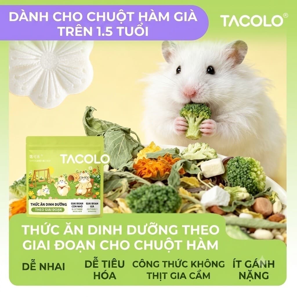 TACOCLO Thức ăn dành cho chuột hamster lớn tuổi công thức ít đường ít chất béo