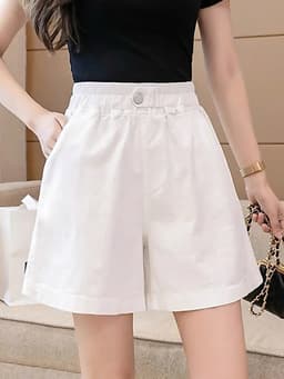 Quần Short Nữ Cạp Cao Lưng Thun Chữ A Cúc Bấm Ống Rộng Basic Hàn Quốc, Quần Đùi Nữ Mặc Đi Chơi 11