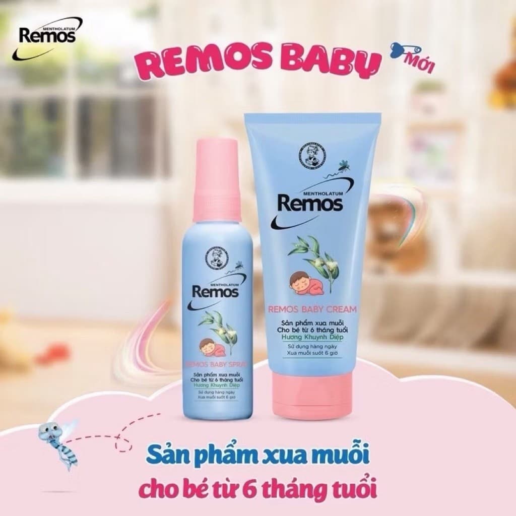 Kem, xịt chống muỗi cho bé từ 6 tháng tuổi Remos Mentholatum hương khuynh diệp - Tuýp 70g, xịt 60ml