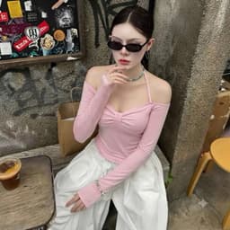 Áo Thun Nữ Trễ Vai NIVRA Dài Tay Kiểu Dây Buộc Yếm Phối Nơ Xoắn Ngực Ôm Tôn Dáng 2