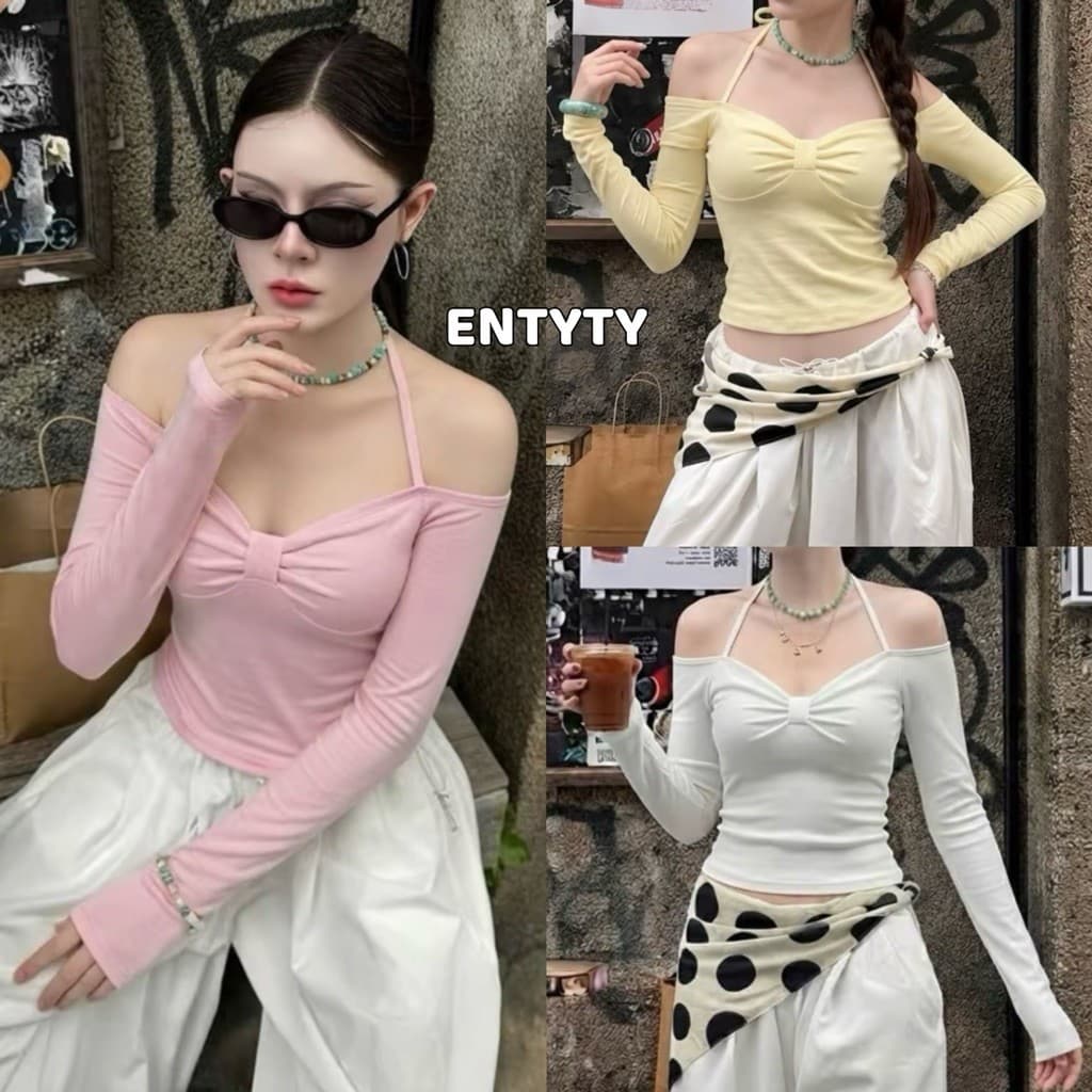 Áo Thun Nữ Trễ Vai NIVRA Dài Tay Kiểu Dây Buộc Yếm Phối Nơ Xoắn Ngực Ôm Tôn Dáng