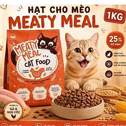 Combo 2 túi (=2kg) Thức ăn Cho Mèo vị gà ngũ cốc  Hạt Khô Meaty Meal Dành Cho Mèo Trưởng Thành