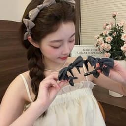 Bờm Phồng  Tóc Hàn Quốc Sang Trọng -Bờm Tóc Nữ với  Nơ Độc Đáo Màu Nâu-Đen 1
