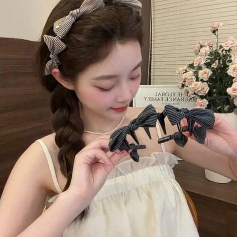 Bờm Phồng  Tóc Hàn Quốc Sang Trọng -Bờm Tóc Nữ với  Nơ Độc Đáo Màu Nâu-Đen
