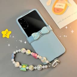 [CÓ SẴN] Ốp Z FLIP 8 - Z FLIP 7 - Z FLIP6 - FLIP5 5G charm nơ đá kèm dây hạt vẽ nơ dễ thương và thanh bảo vệ bản lề 3