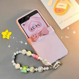 [CÓ SẴN] Ốp Z FLIP 8 - Z FLIP 7 - Z FLIP6 - FLIP5 5G charm nơ đá kèm dây hạt vẽ nơ dễ thương và thanh bảo vệ bản lề 9